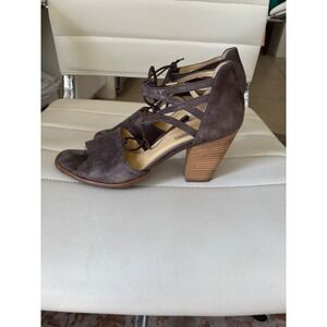 Paul Green Suede Lace Up Strappy Sandals Metallic Grey Stacked Heel us9.5